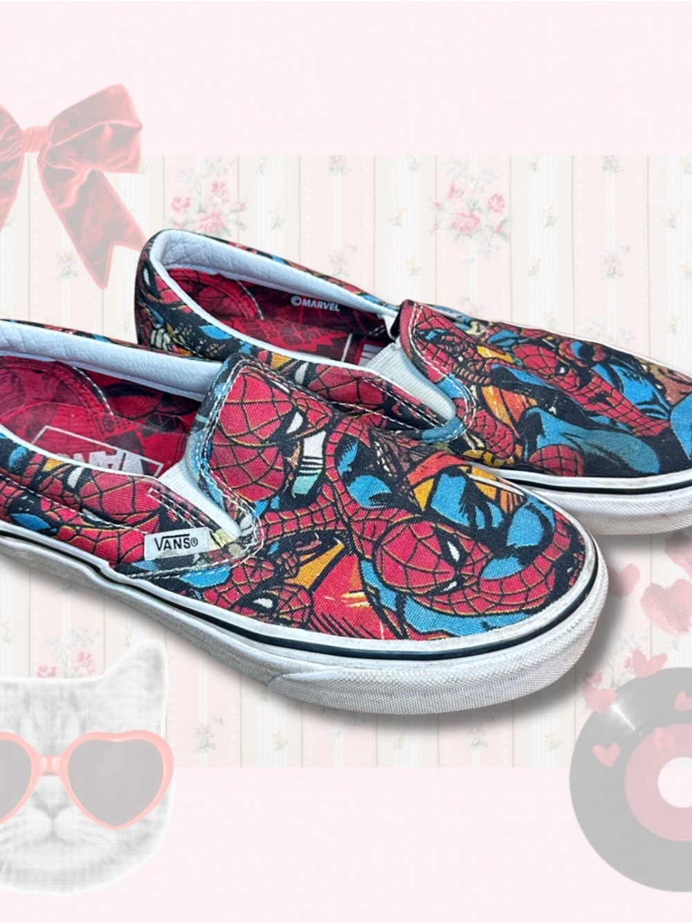 Vans Slip-On Marvel Spider-Man shoes featuring allover Spiderman graphic print